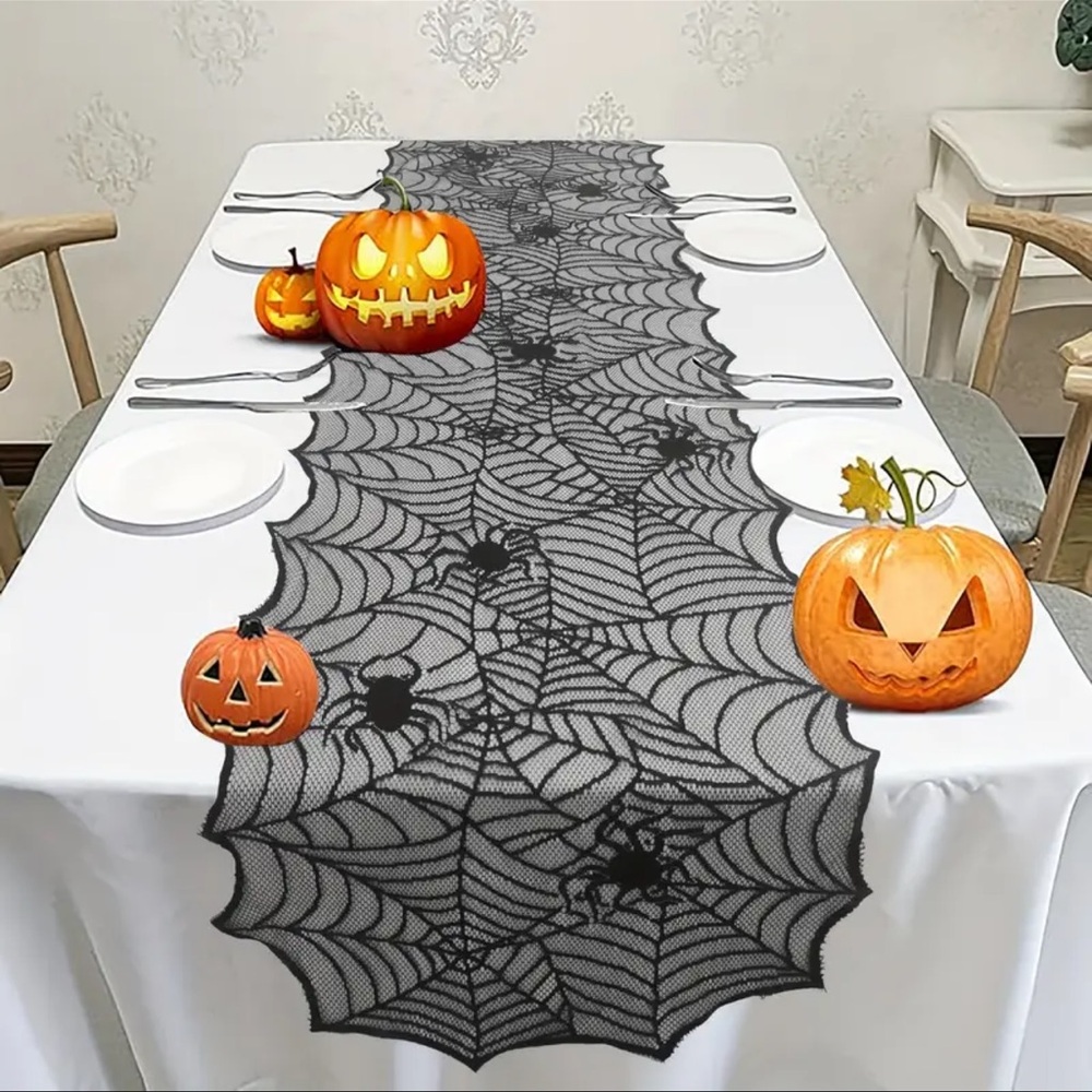 Table Runner, Spider Web Design, NIP, Black